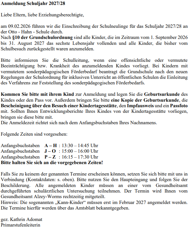 Schulanmeldung