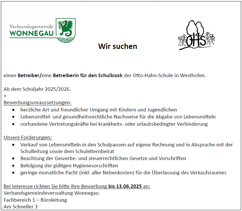 Schulkiosk Ausschreibung
